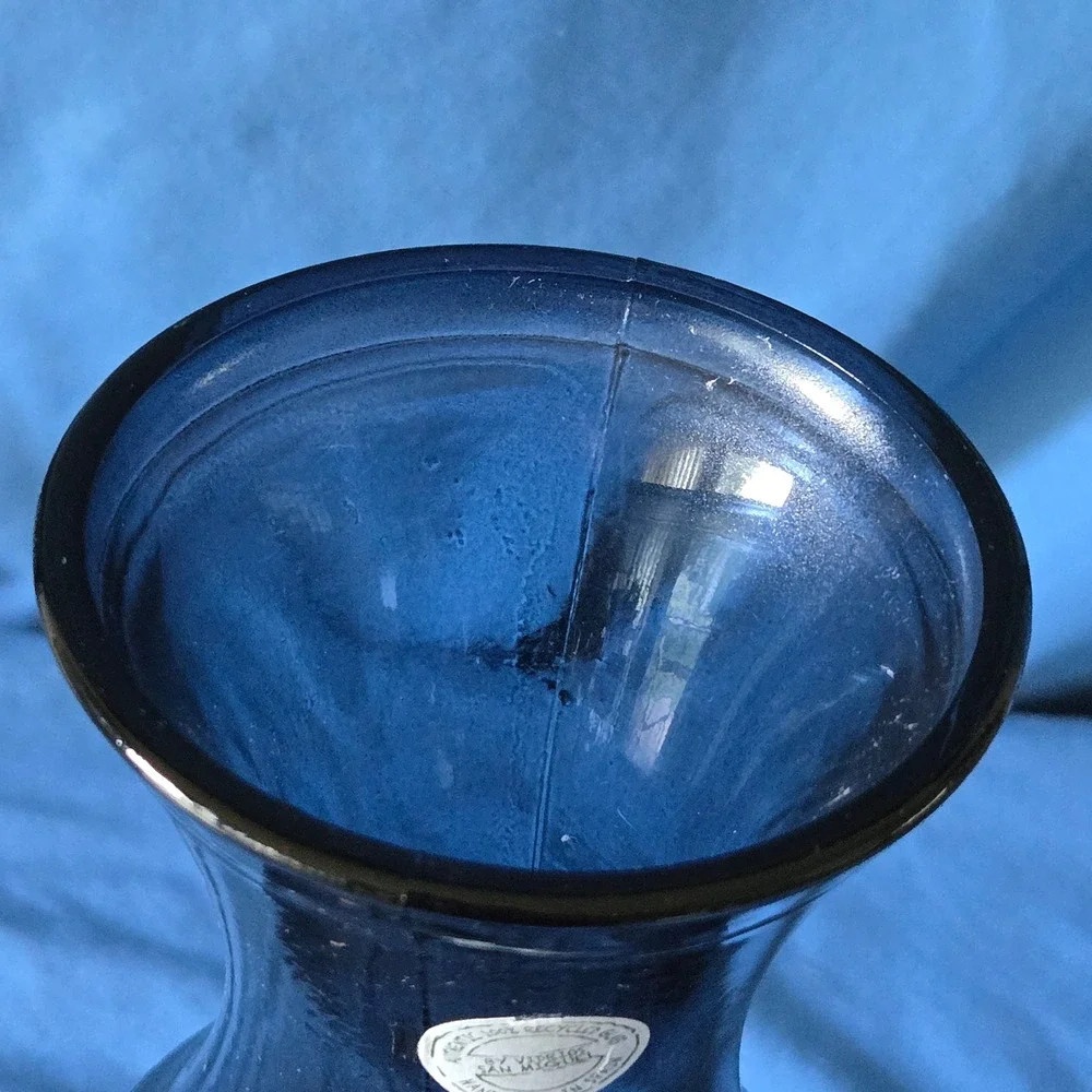 Vidrios San Miguel Cobalt Blue Recycled Glass Vase Hand Made Spain Octagon 10in